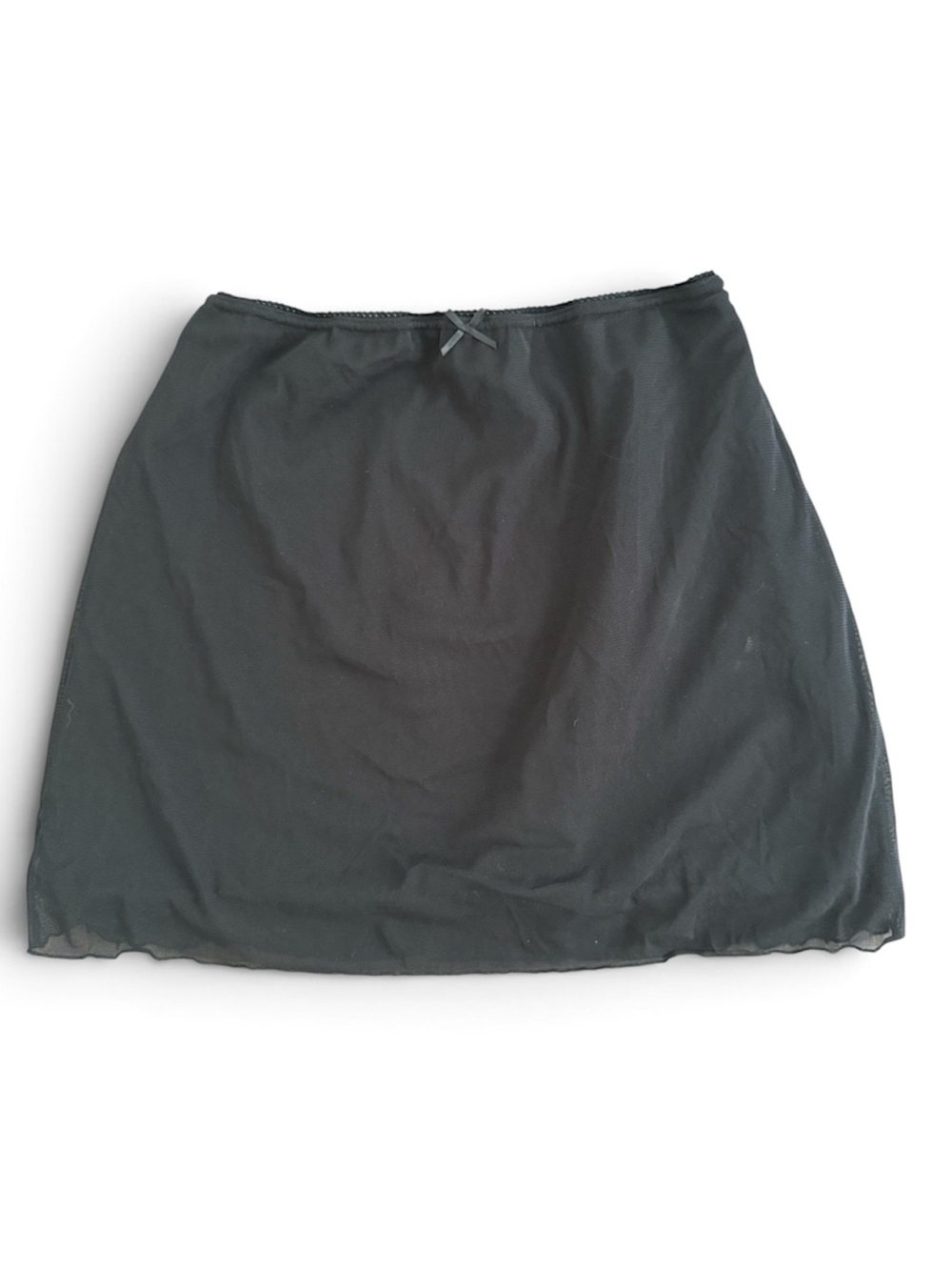 Y2K Brand Melville Black Mini Skirt Mesh Overlay Bow Whimsy